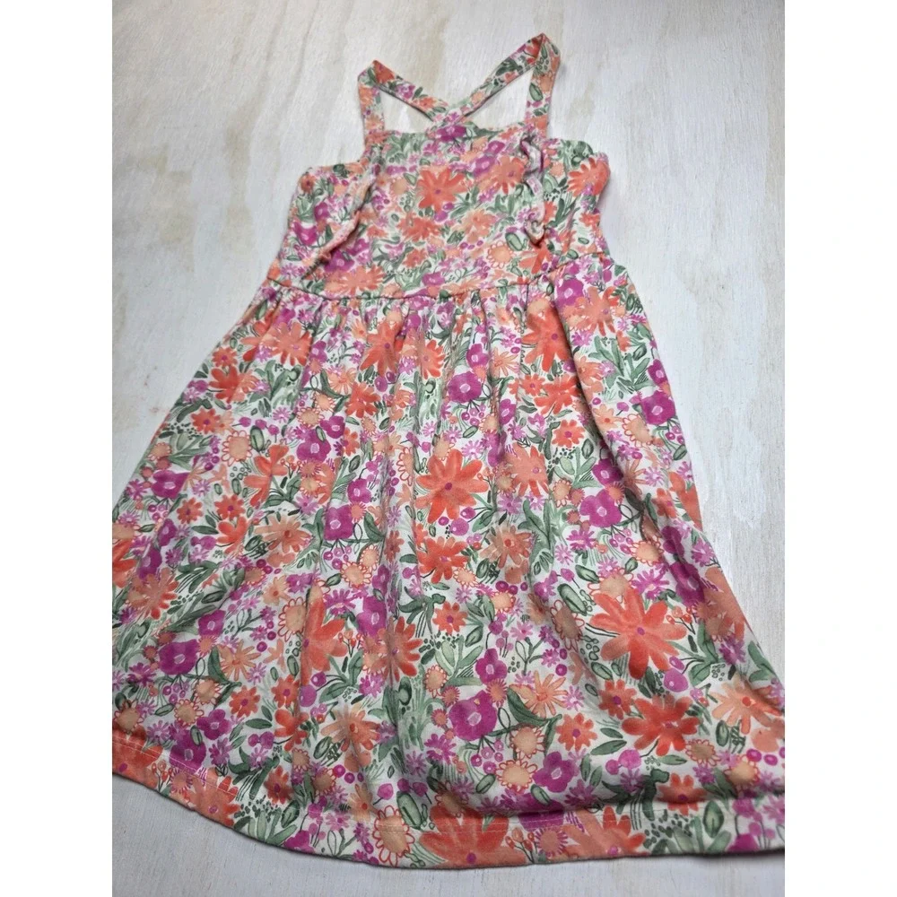Carters  Girl 5T Floral Sundress Sleeveless Cottage Core Orange Pink